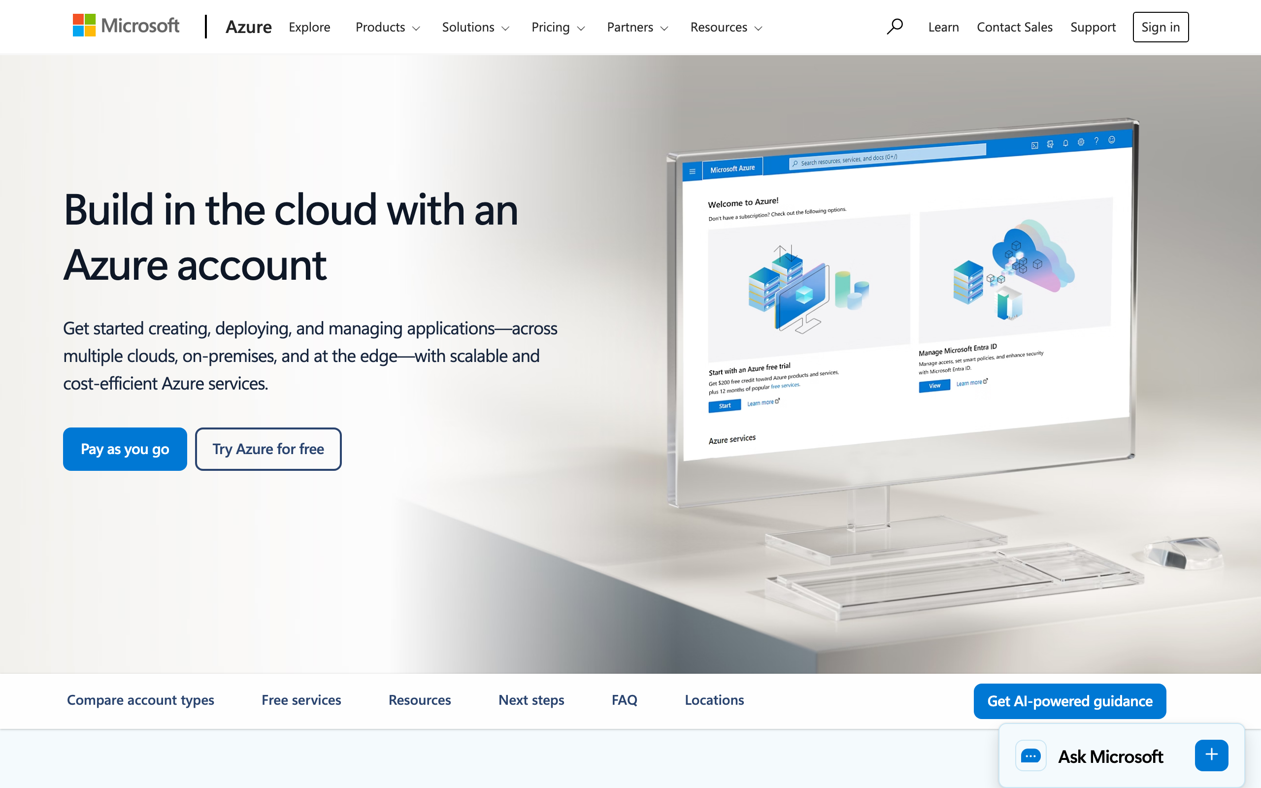 Azure free account sign-up page